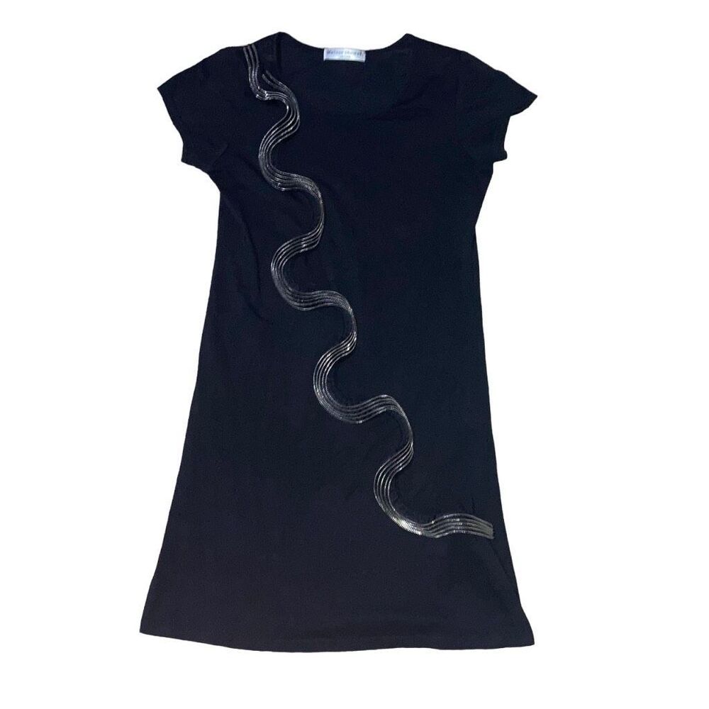 Vtg Y2K Meteor Shower London Black and Silver 3D Squiggle Abstract Mini Dress S